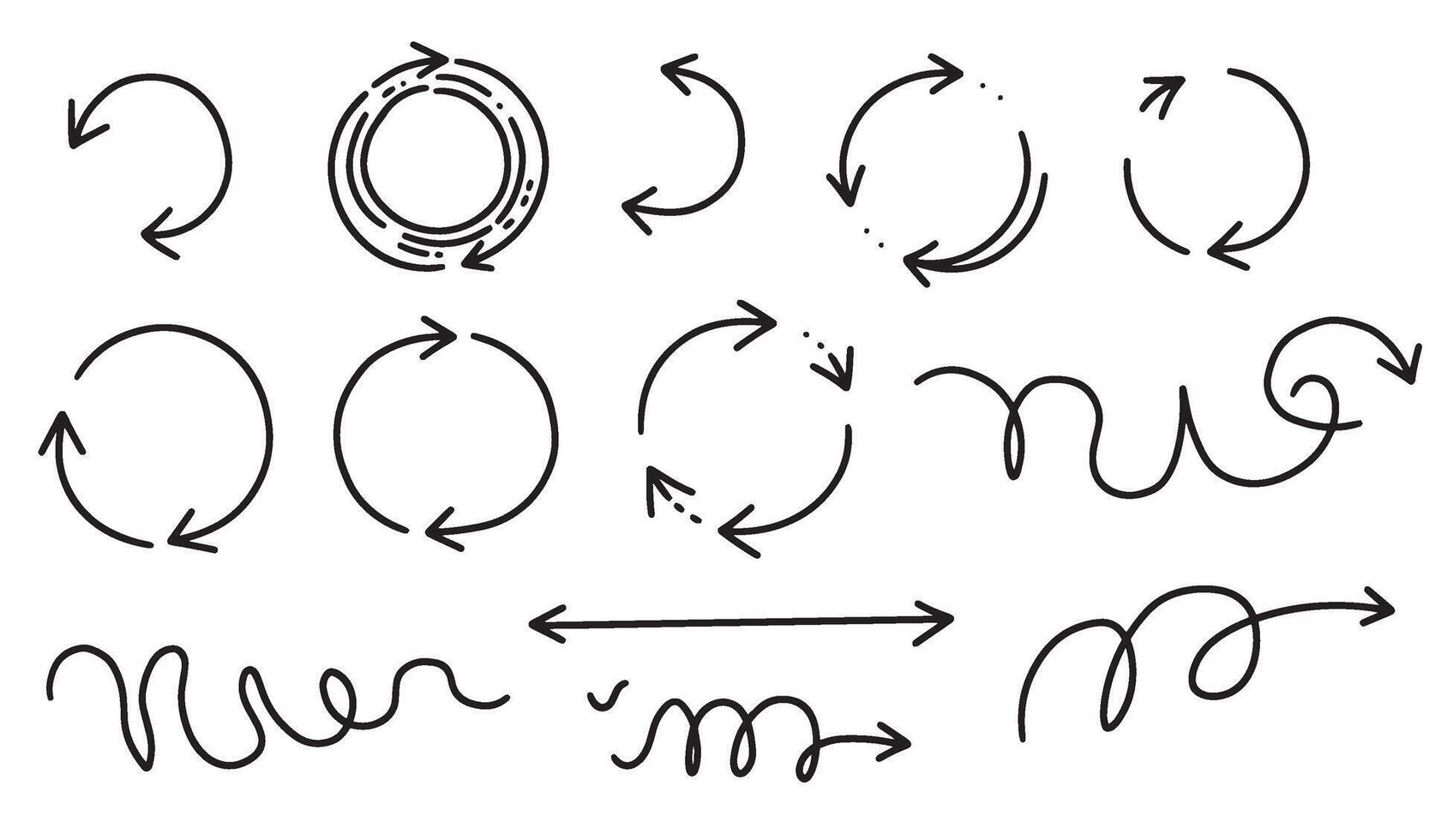 Creative Curved Arrow Bundle With Freeform Artistic Flow and Rough Line Sketches vector