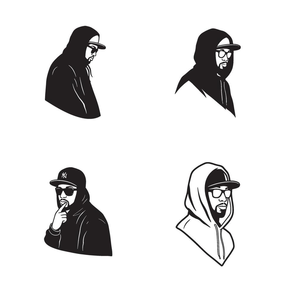 Bold Urban Rap Style Set created with unique Hooded Rap Icon Gangsta Look Crew vector