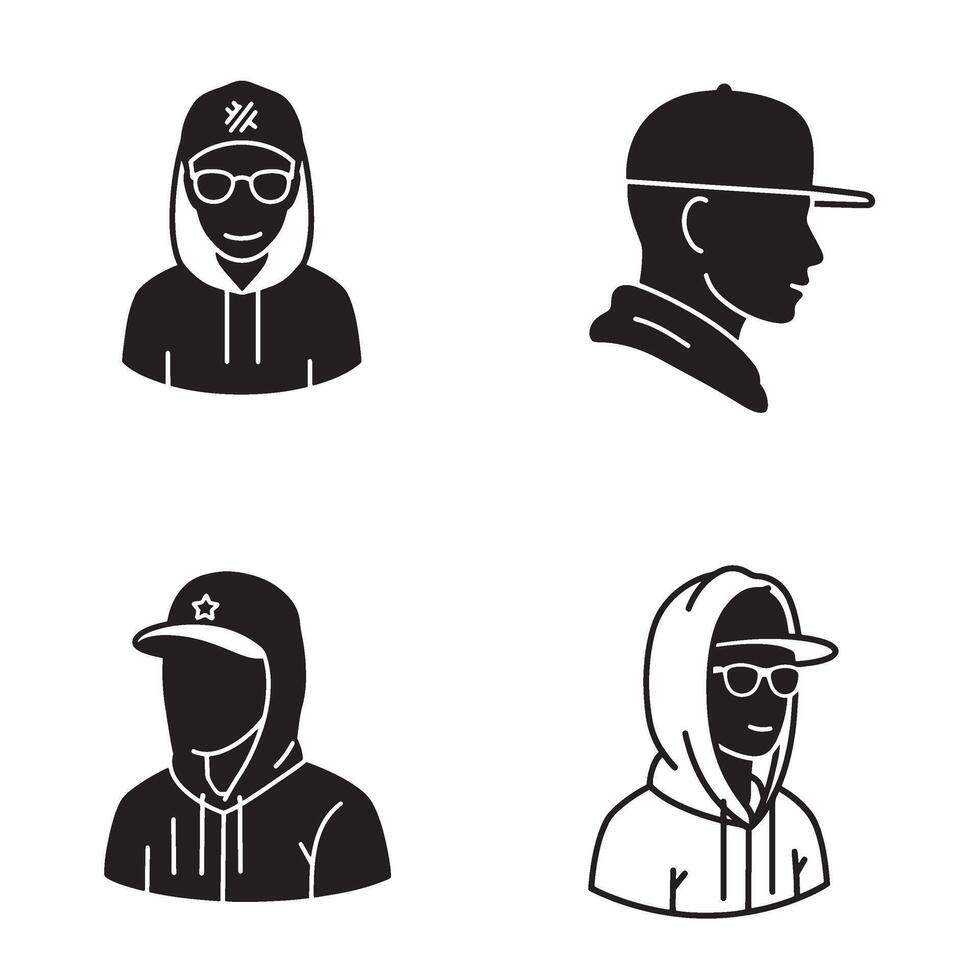 Cool Hip Hop Style Icon set representing Streetwear Hip Hop culture and swag vector