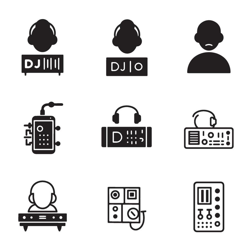 Stylish Party DJ Line Icons for concert flyers and nightclub branding vector