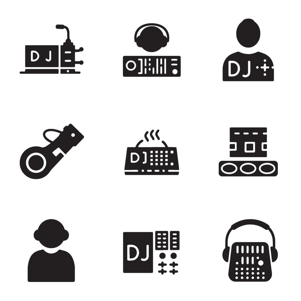 Party DJ Line Icons collection for nightclub audio mixing and entertainment vector