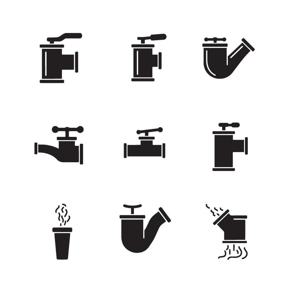 Industrial pipe icon bundle ideal for engineering blueprint or plumbing layout vector