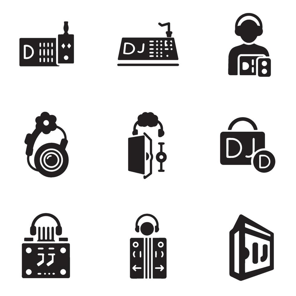 DJ Mixing Tools Icon pack with modern club equipment for music production vector