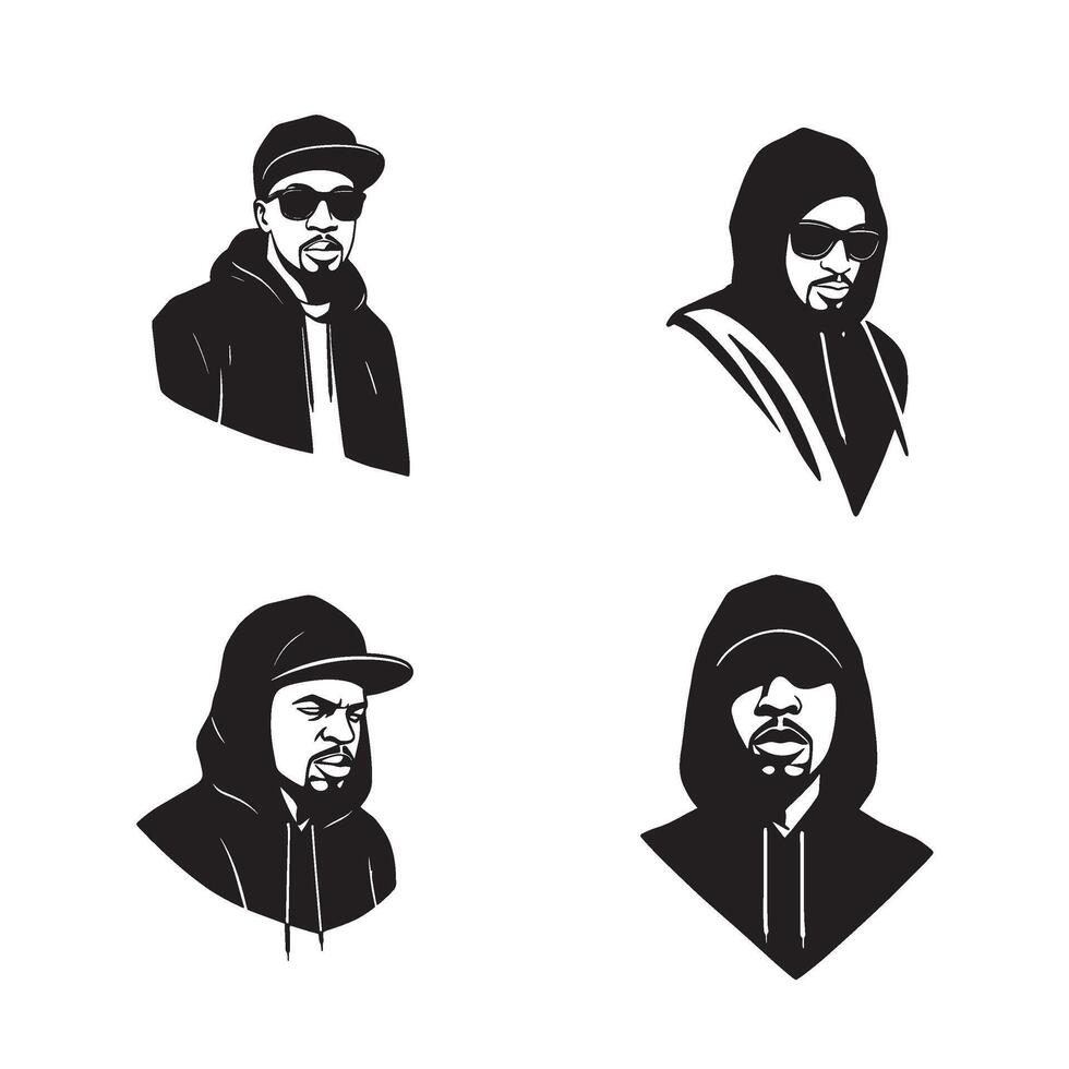 Hooded Rap Icon design in bold Urban Rap Style Set with Gangsta Look Crew theme vector