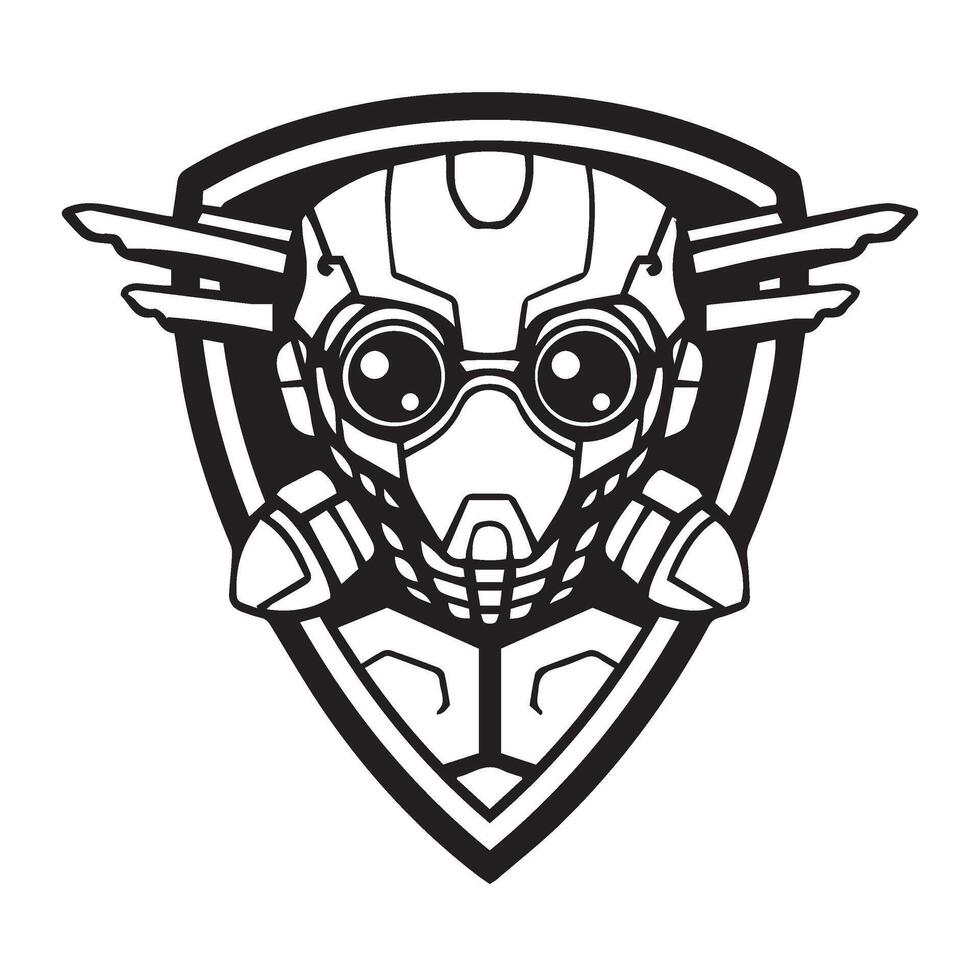 Futuristic robot badge designed with cybernetic enhancements and advanced digital effects vector
