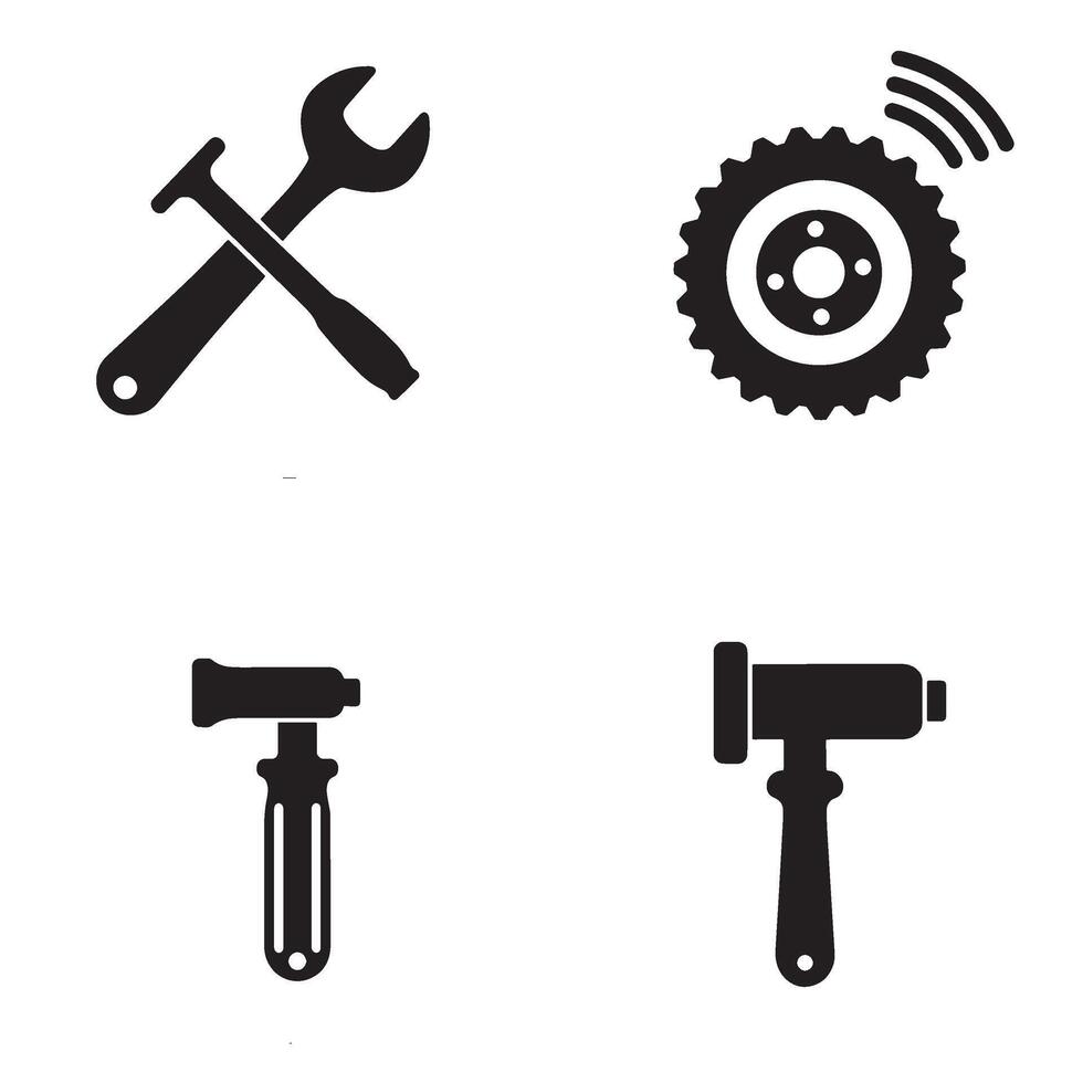Garage Tools Icon Set with wrench oil change battery engine and wheel symbols vector