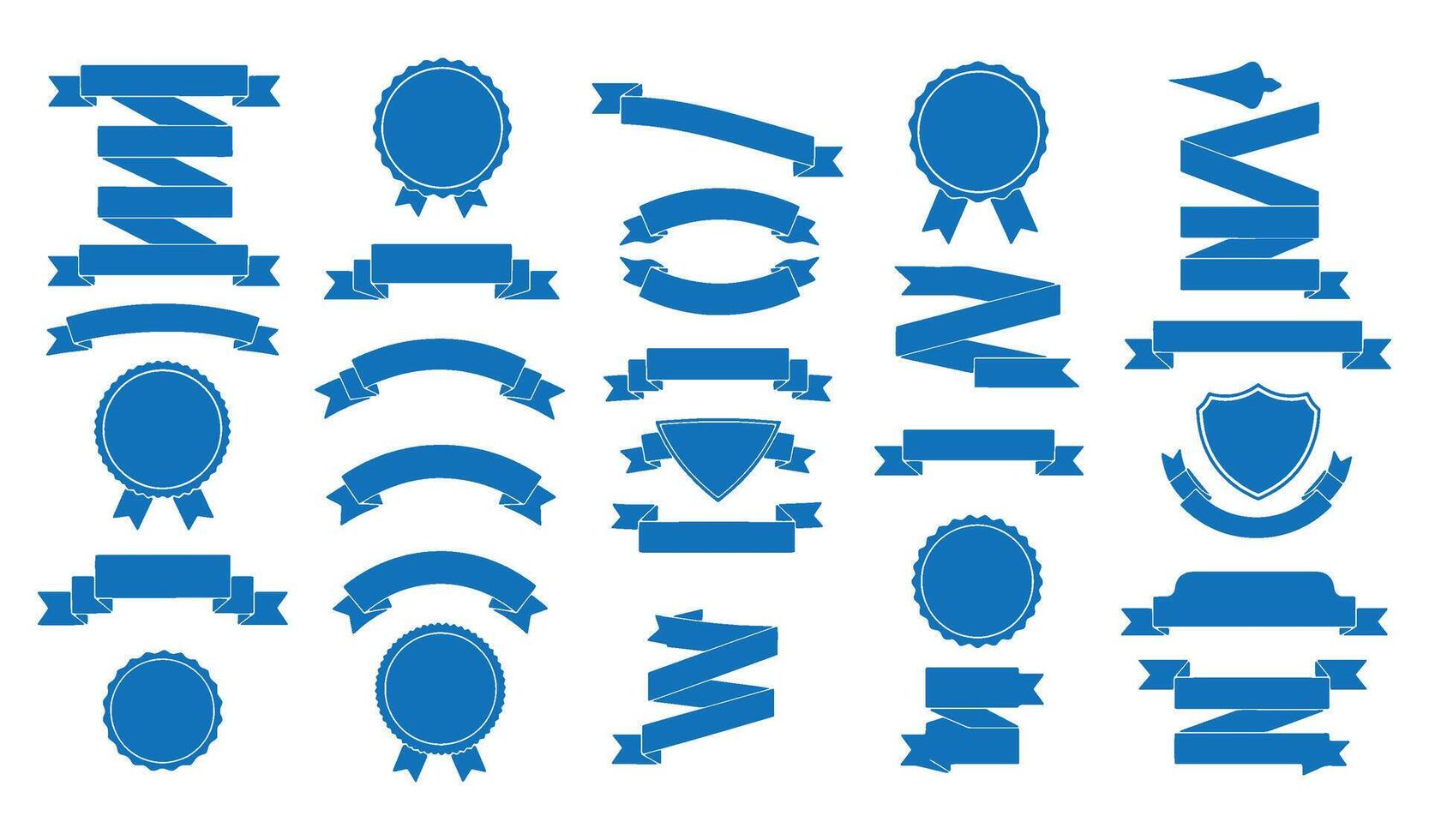 Blue Ribbon Icons Set Featuring Badge Symbol Design and Award Ribbon Element Style vector