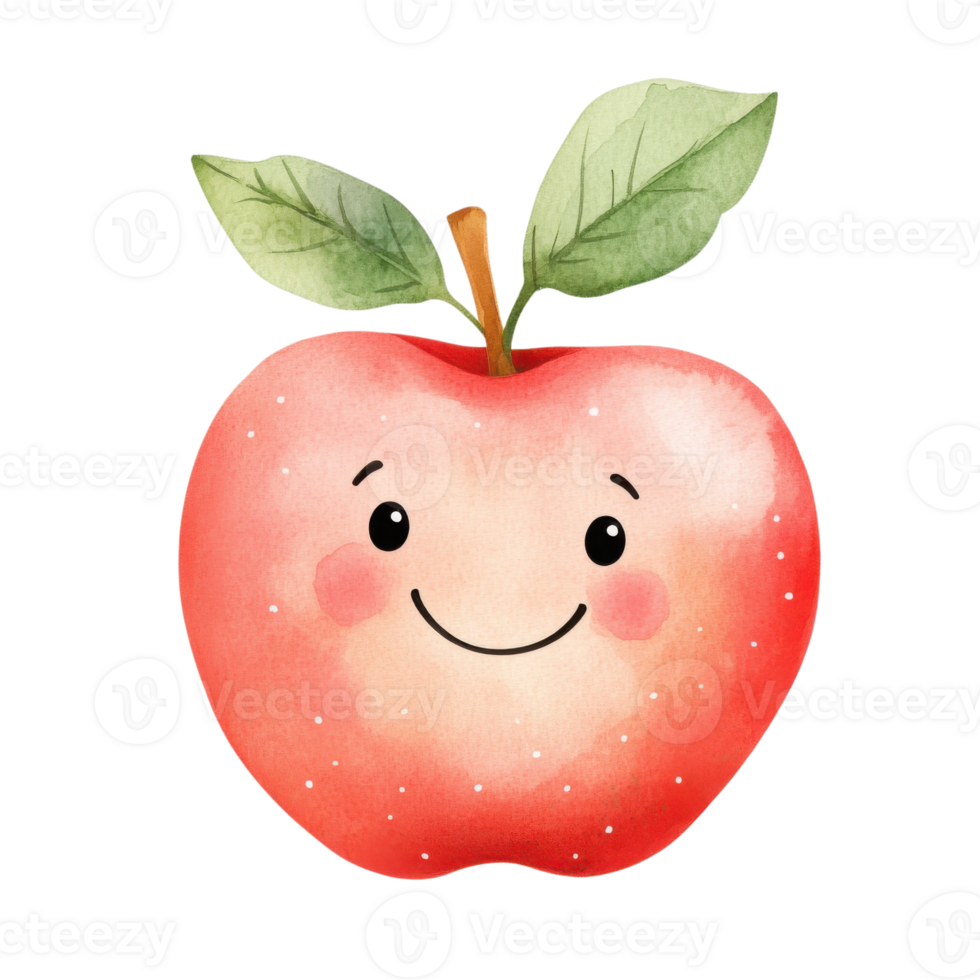 Cute smiling apple art on transparent Background png