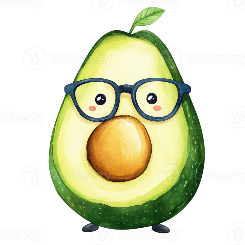 Avocado with cute glasses on transparent Background png