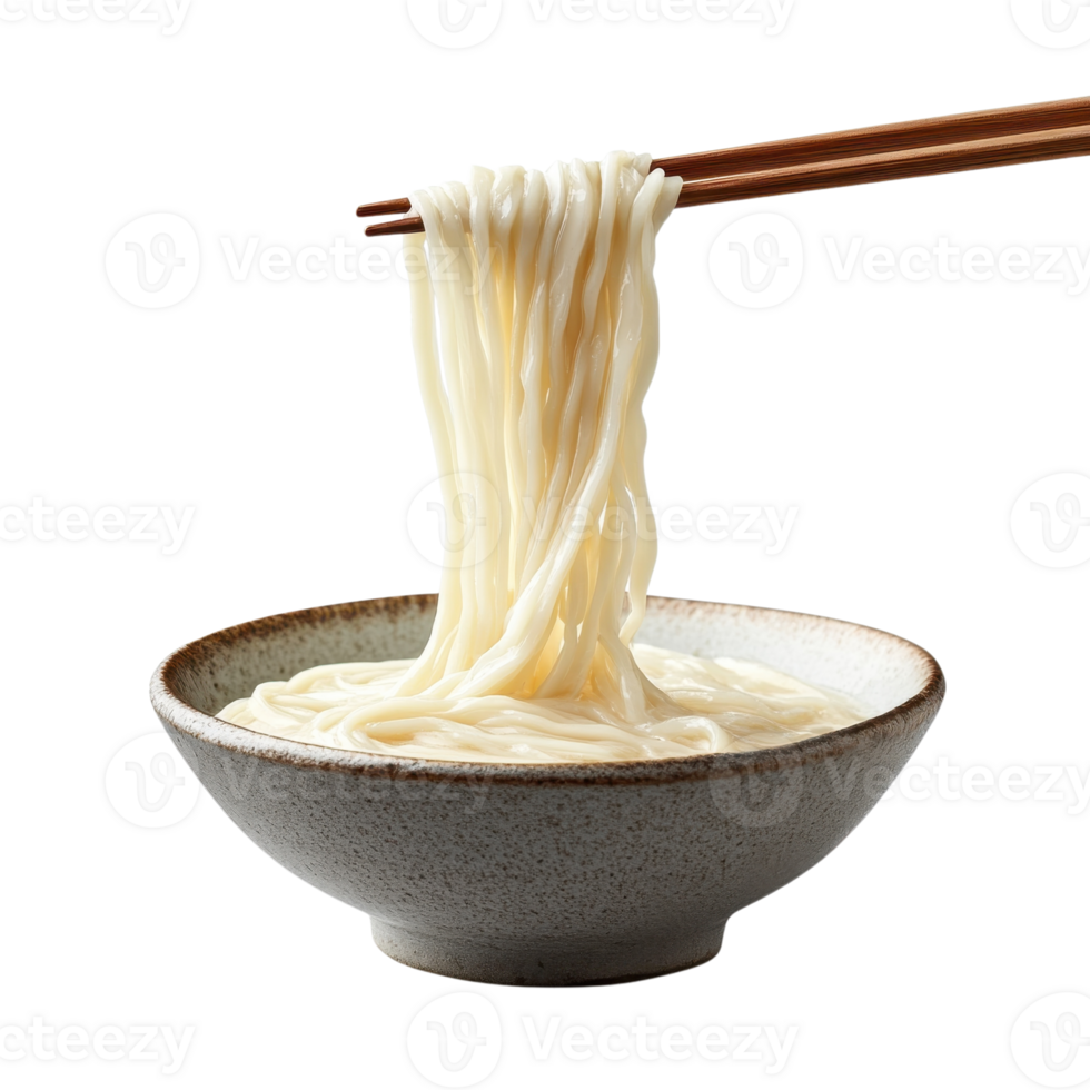 Udon noodles with broth on transparent Background png