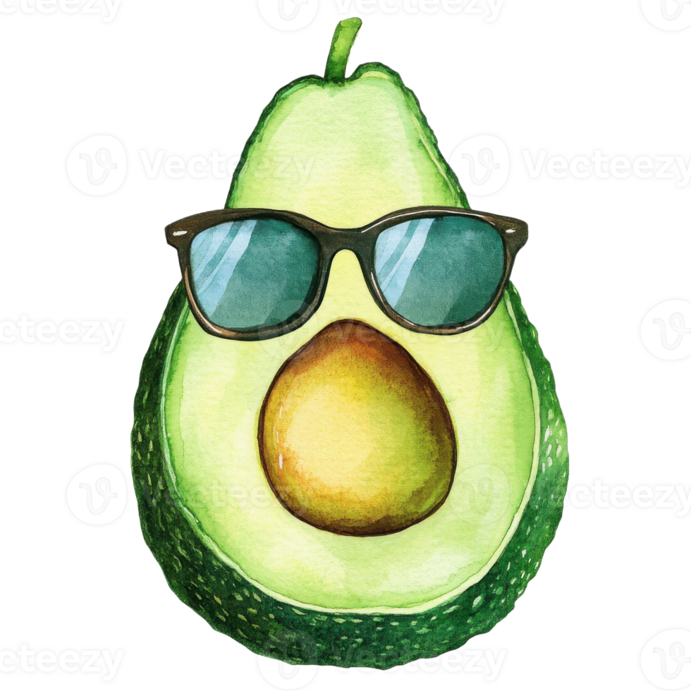 Avocado with sunglasses on transparent Background png