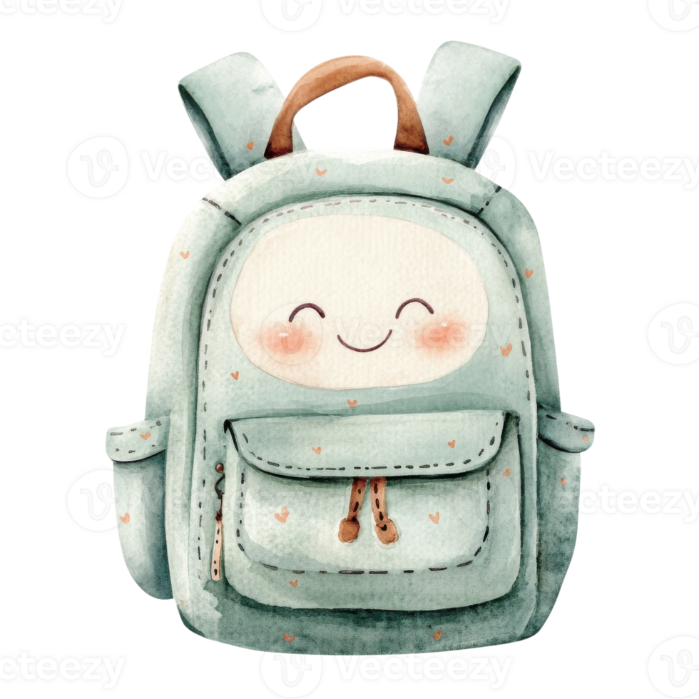 Cute backpack watercolor on transparent Background png