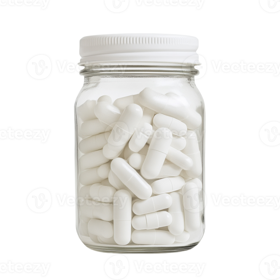 Pills in a glass bottle on transparent background png