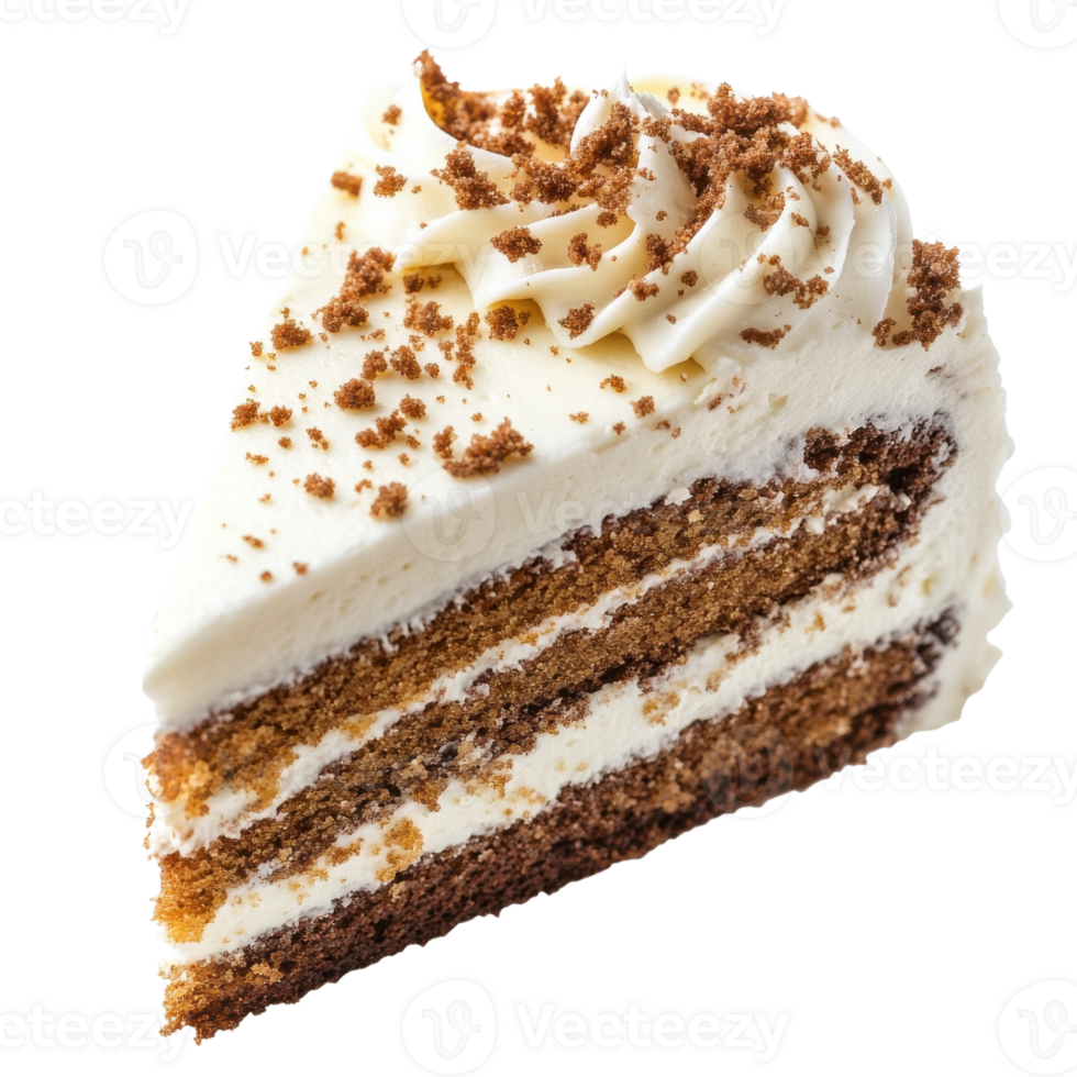 A slice of layered cake on transparent background png