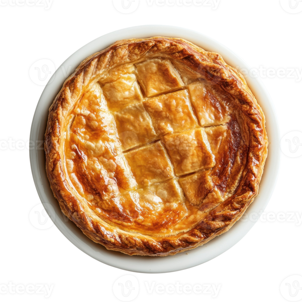 A golden baked pie dish on transparent background png
