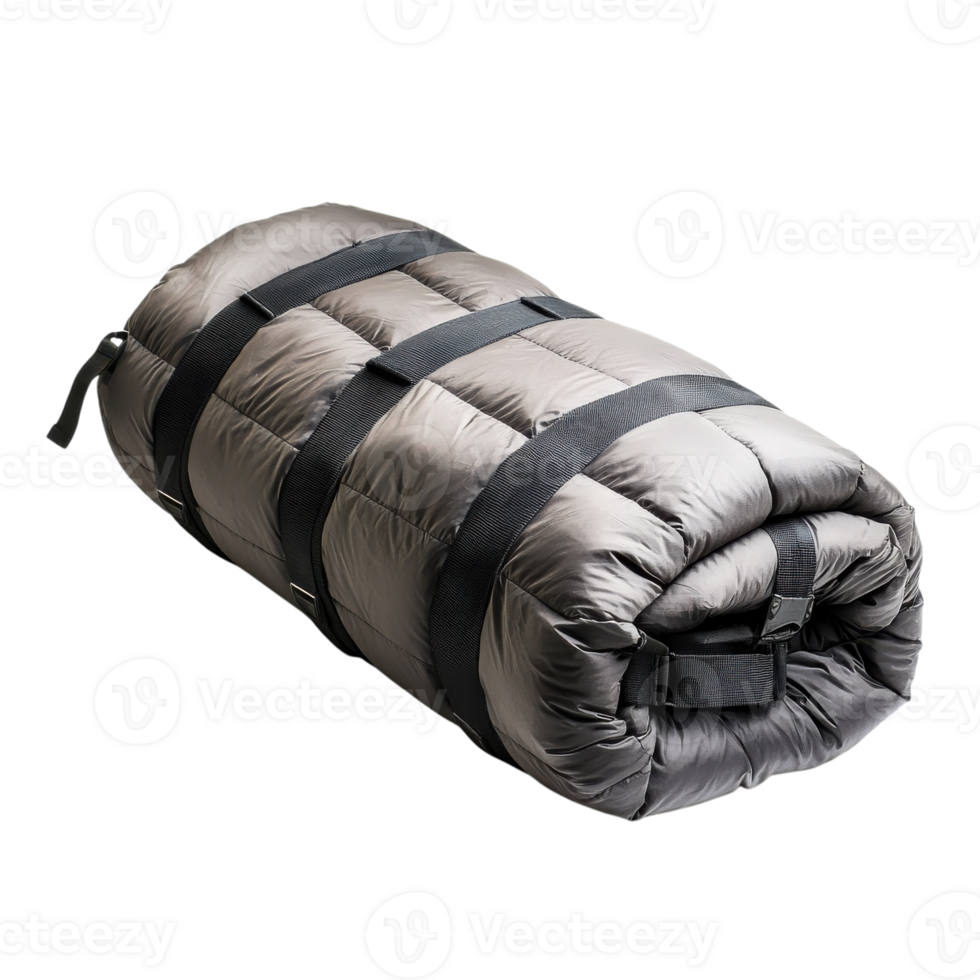 Rolled sleeping bag tied on transparent background png
