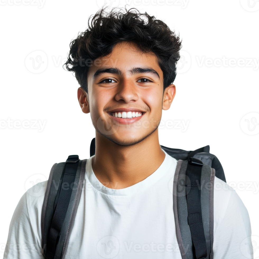 Teen with backpack smile on transparent background png