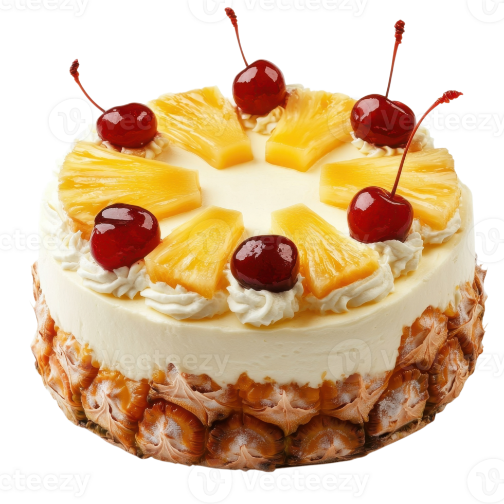 A pineapple cherry cake on transparent background png
