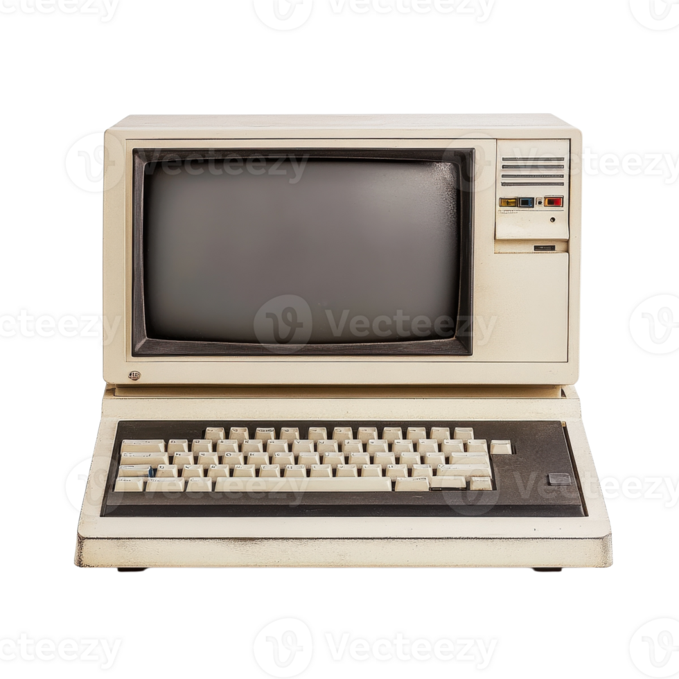 Old computer and screen on transparent background png