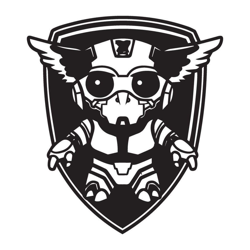 Robotic warrior emblem design featuring futuristic cybernetic elements and metallic accents vector