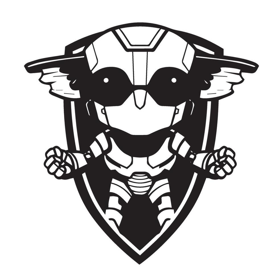 High-tech robot badge featuring intricate metallic textures and sci-fi robotic details vector