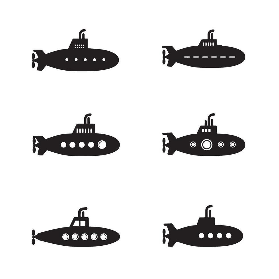 Navy Submarine Pack of bold silhouette icons for graphic and digital projects vector