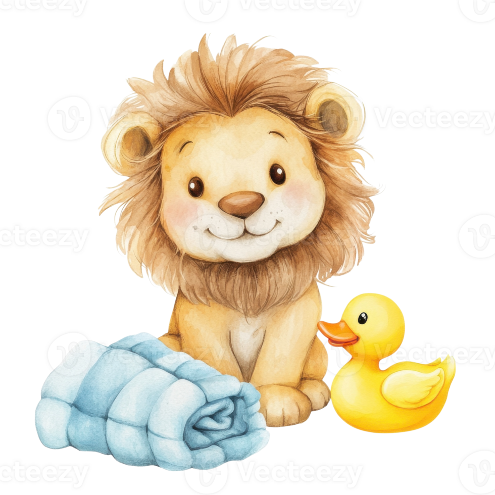 Lion duck and blue roll on transparent background png