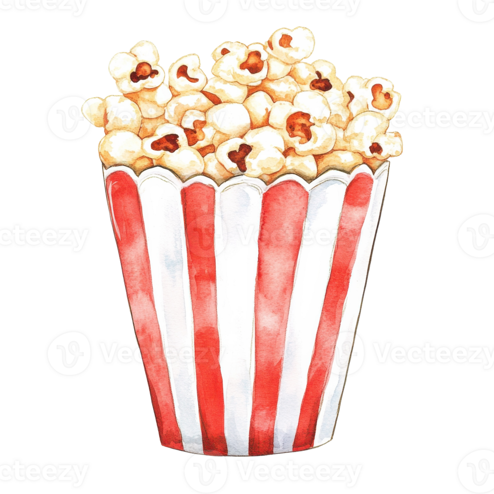 Popcorn in striped bucket on transparent background png