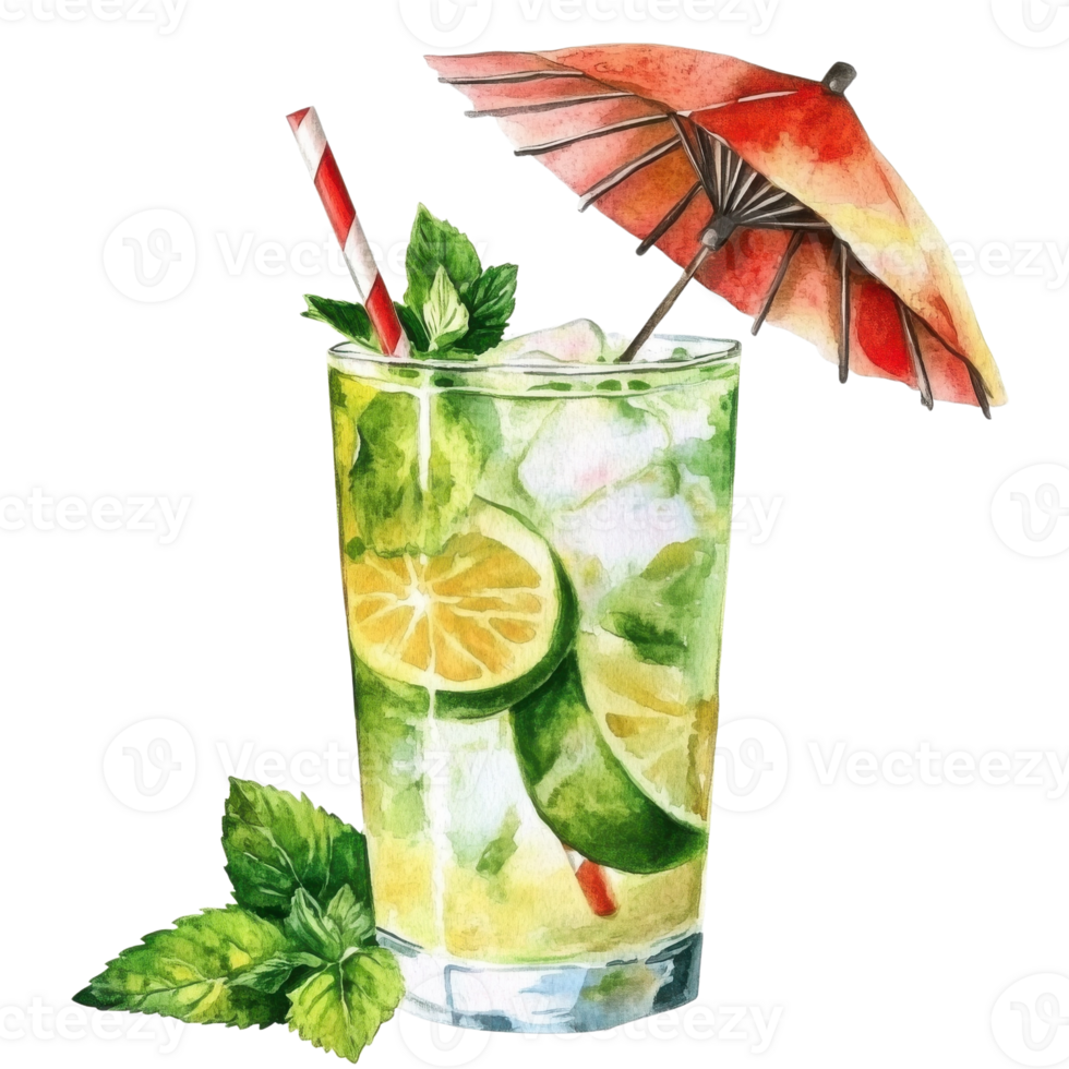 A mojito watercolor art on transparent background png