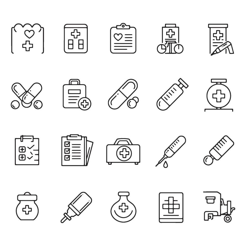 Modern Hospital Line Icon Set ideal for clinic maps and illustrations vector