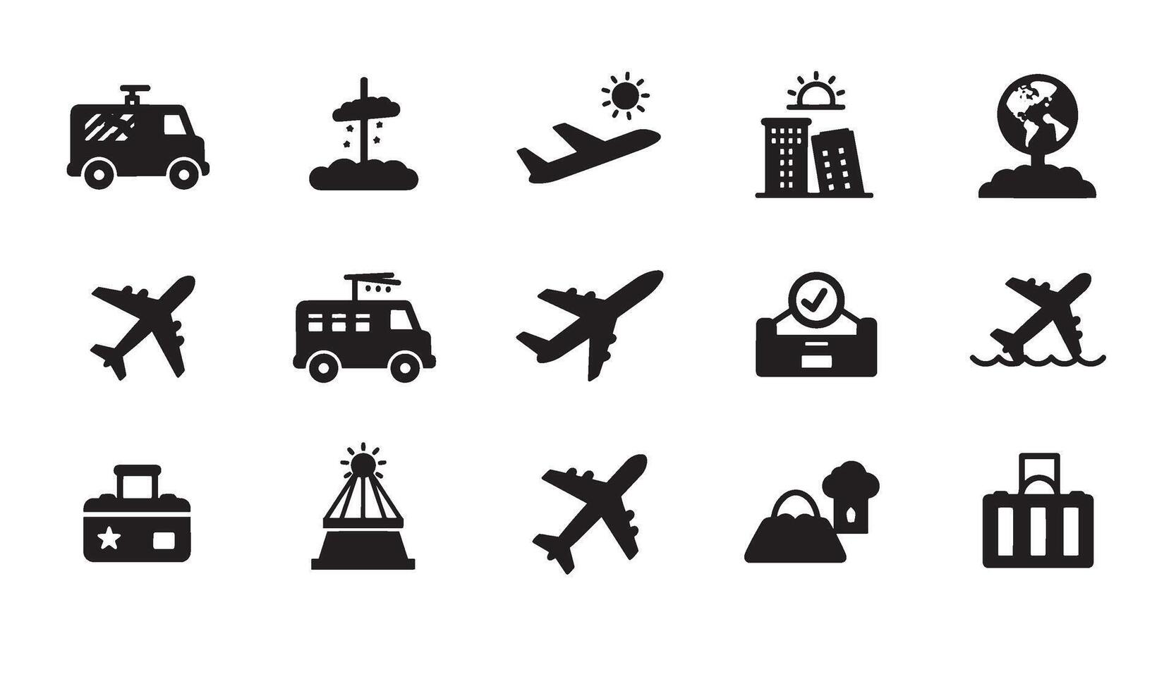 World Travel Icons Bundle showcasing planes locations and travel essentials vector