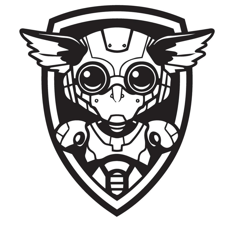 High-tech robot badge with sleek mechanical details perfect for modern AI branding vector
