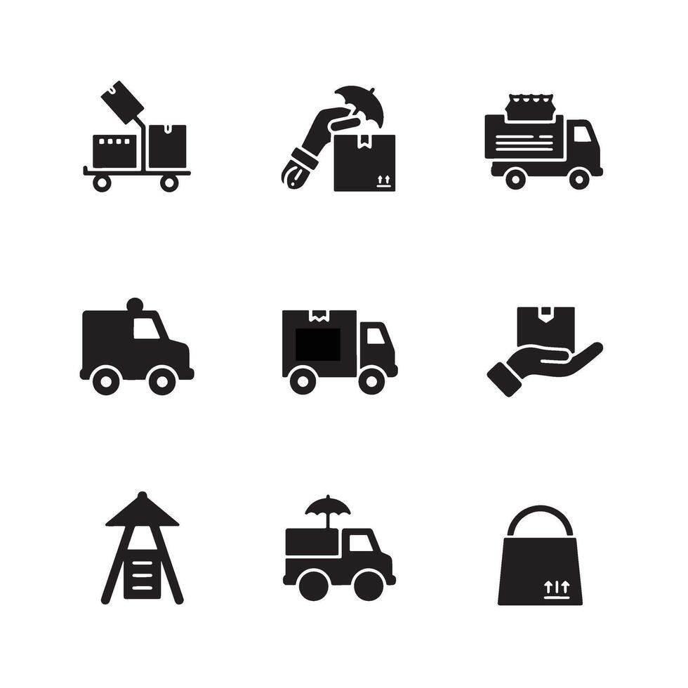 Stylish Black Cart Delivery Icon Series for Online Purchase and Checkout Art vector