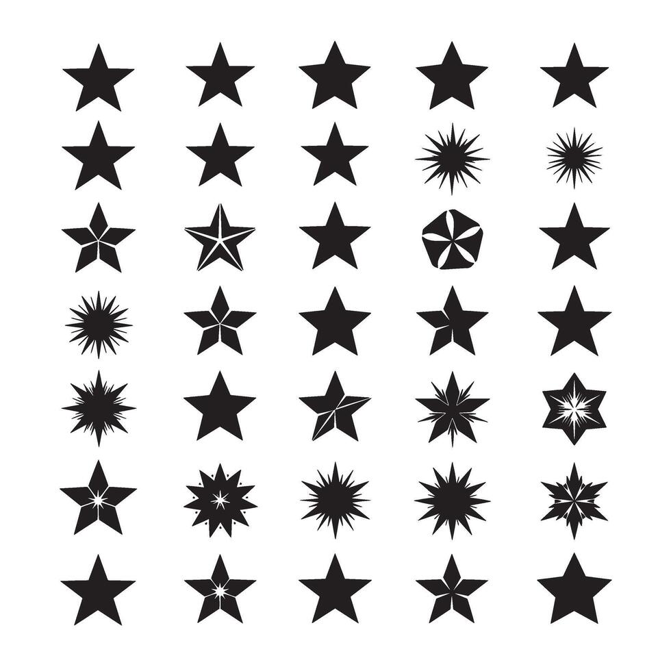 Decorative black star shapes bundle with cosmic celestial minimal artistic styles vector
