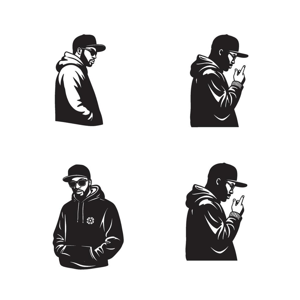Urban Rap Style Set showing Hooded Rap Icon with cool Gangsta Look Crew faces vector