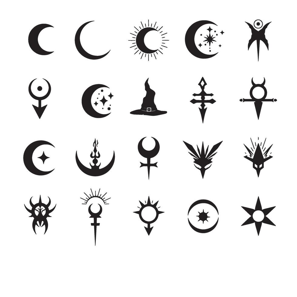 Detailed Mystical Tattoo Icon Art with Astrology Tattoo Set and Sacred Ink Symbol vector
