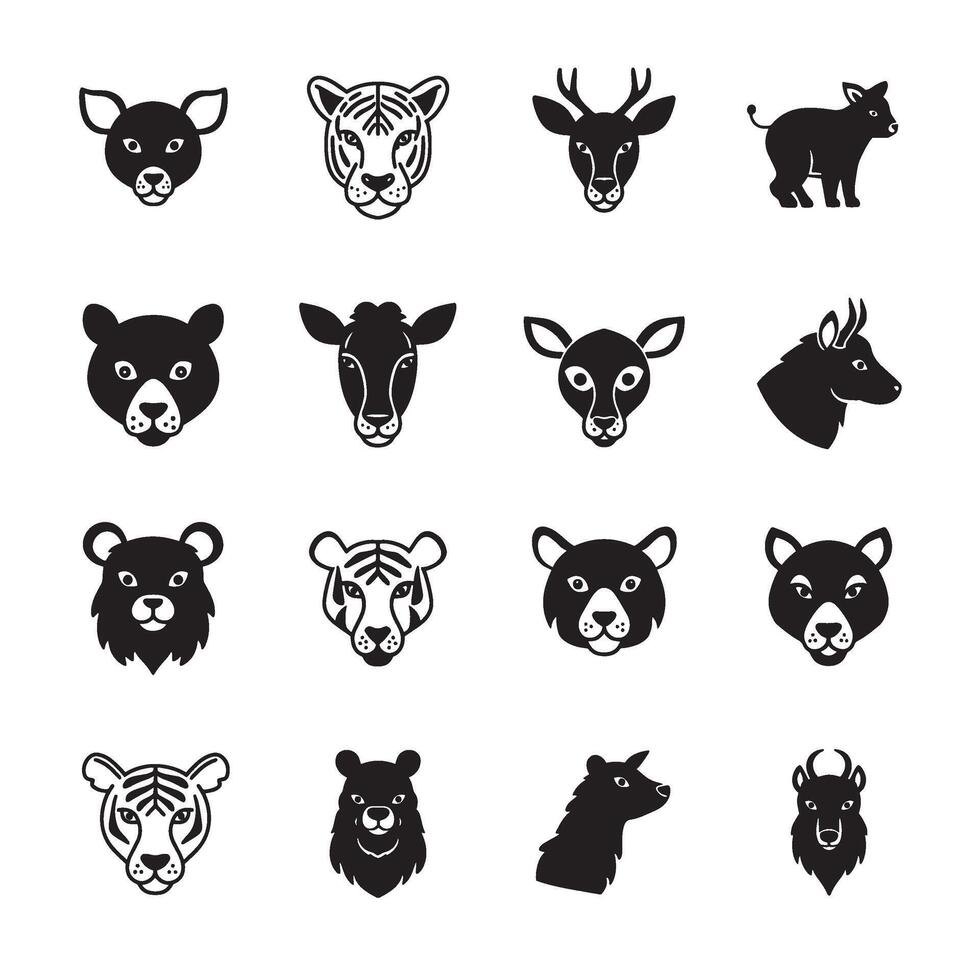 Cartoon animal faces set fun and colorful designs for unique graphic compositions vector
