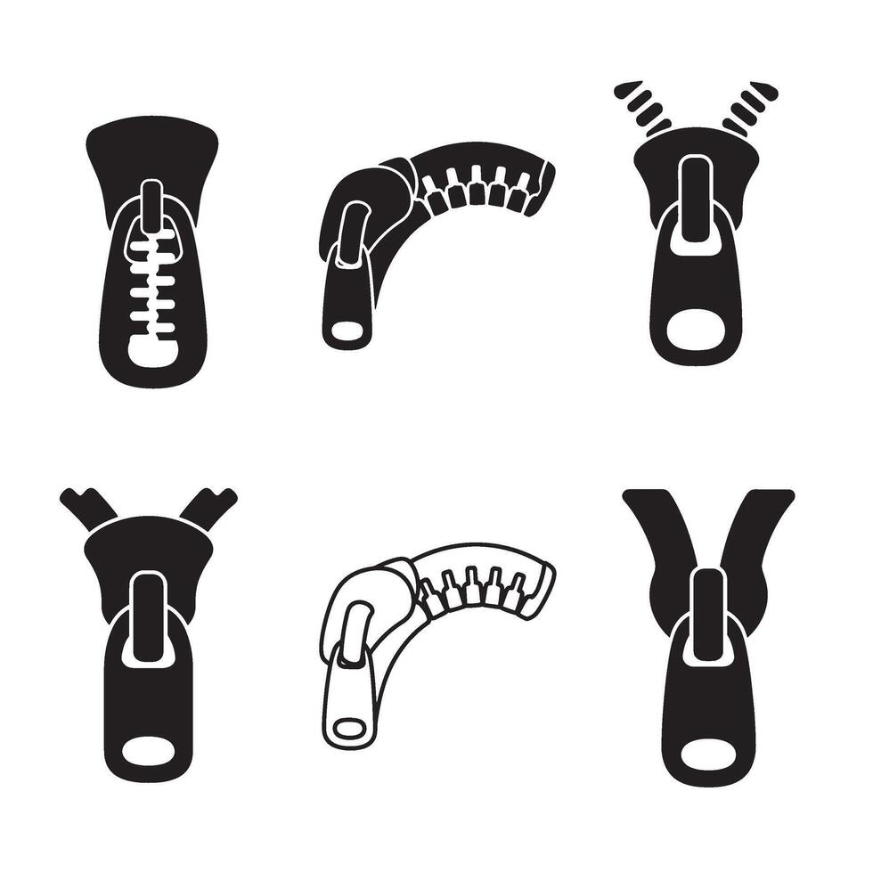 Black Zipper Icons Styled with Precision in a Zipper Head Icon Pack Format vector