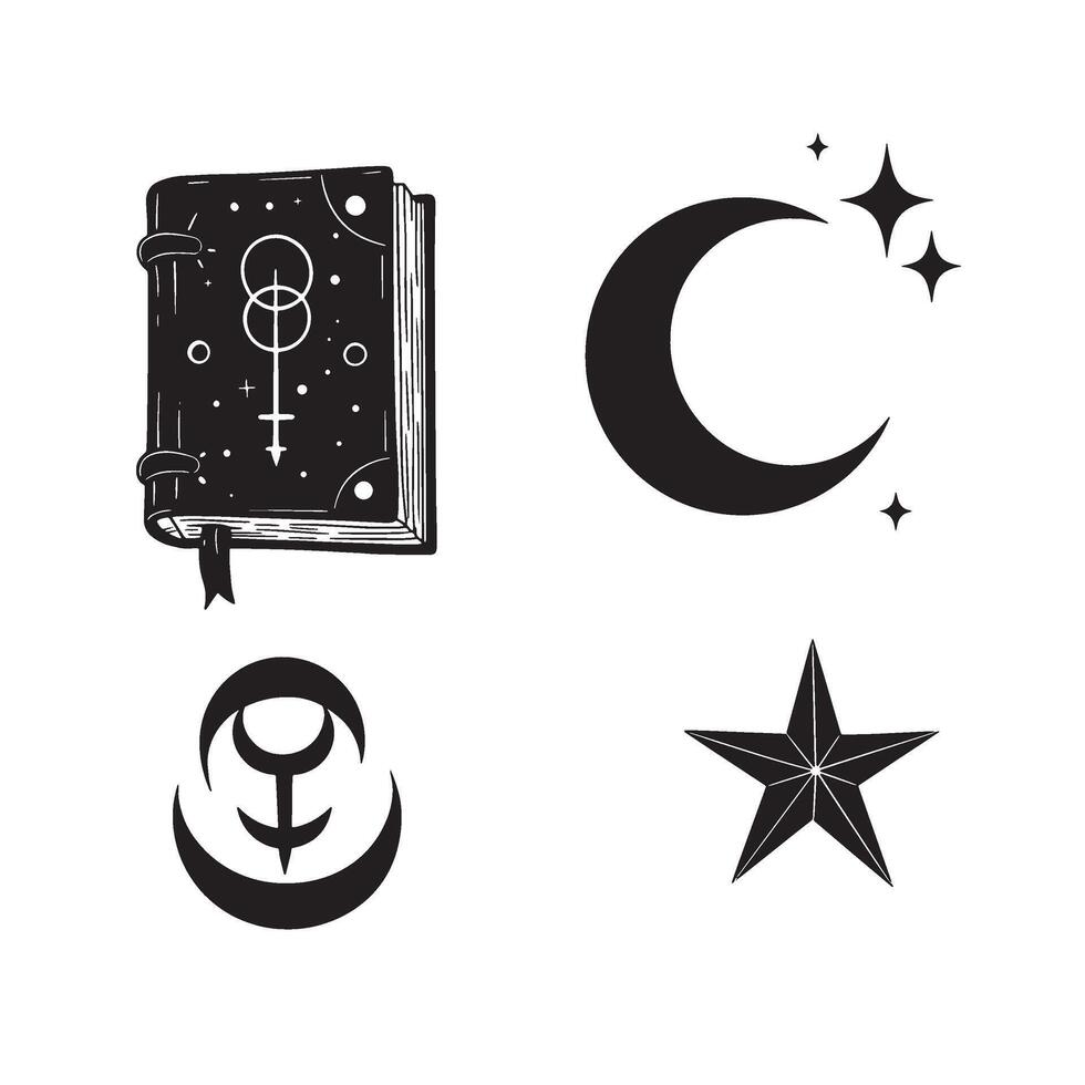 Full Mystical Tattoo Icon Series with Sacred Ink Symbol and Astrology Tattoo Set vector