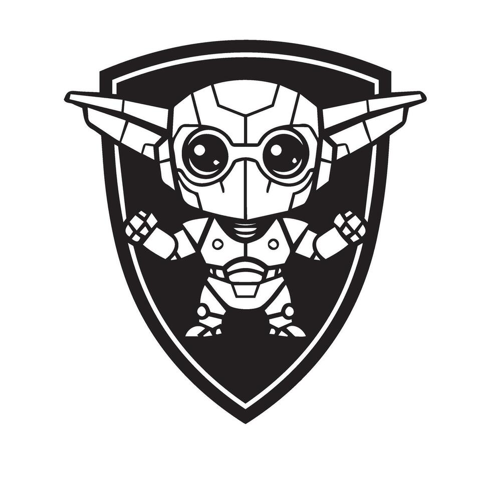 Futuristic robot badge symbolizing advanced artificial intelligence and cybernetic power vector