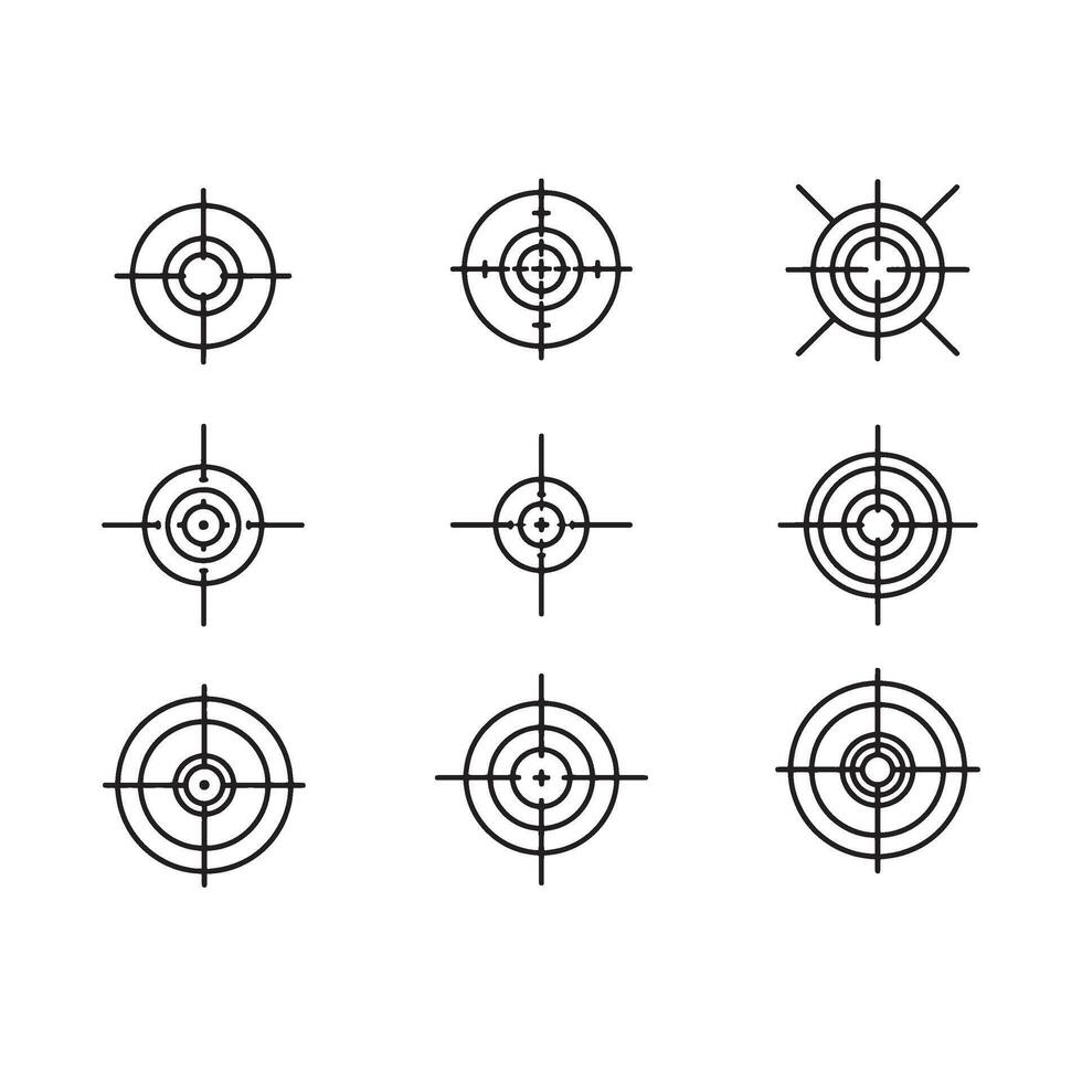 Editable Target Icon Collection with minimal and detailed focus point symbols vector
