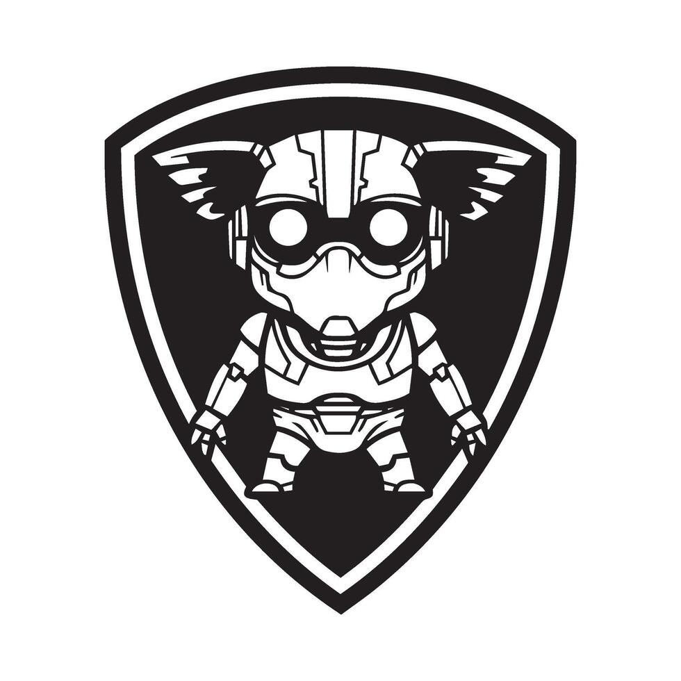 High-tech robot badge incorporating sleek technological patterns for futuristic branding vector
