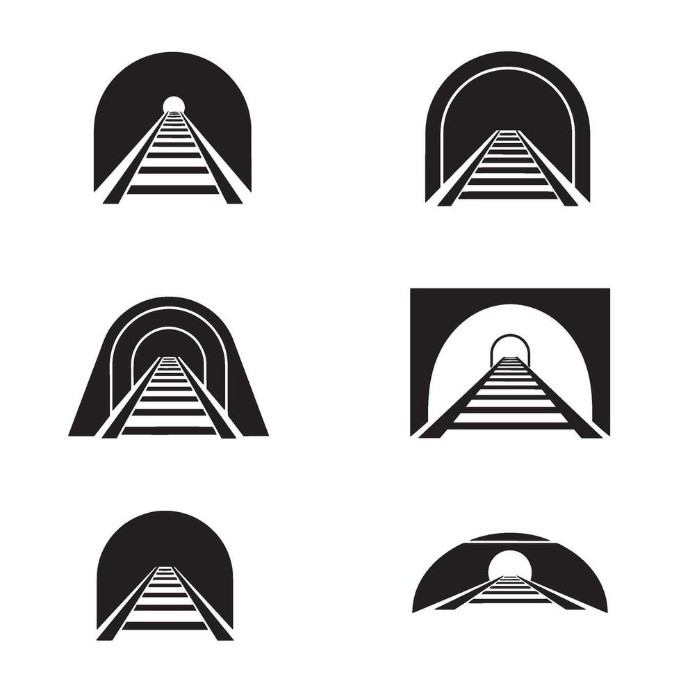 Curved Railway Tunnel Scene and Graphic Tunnel Entrance Art Elements vector