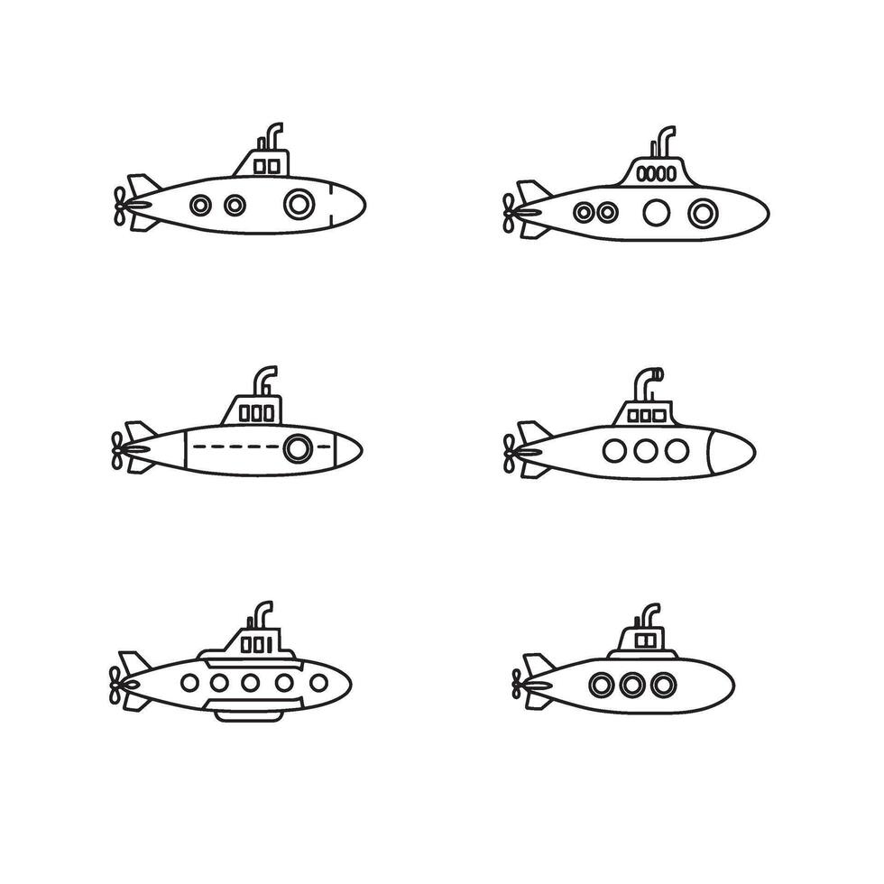 Submarine Icon Bundle showing unique shapes for exploration and defense use vector