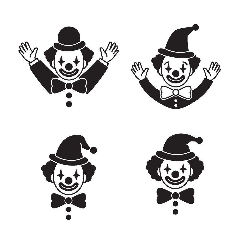 Funny clown mask set featuring cute expressions and circus-style character faces vector