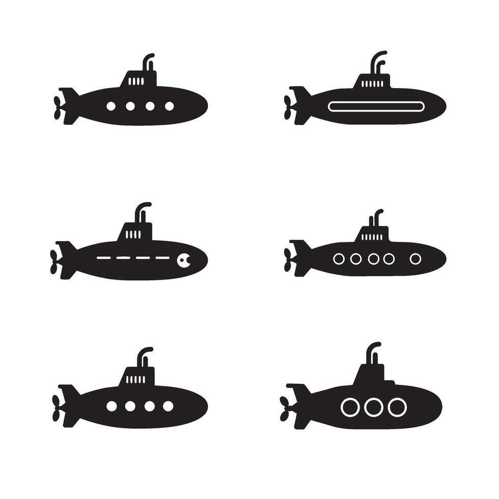 Navy Submarine Pack in various styles for marine navigation themed artwork vector