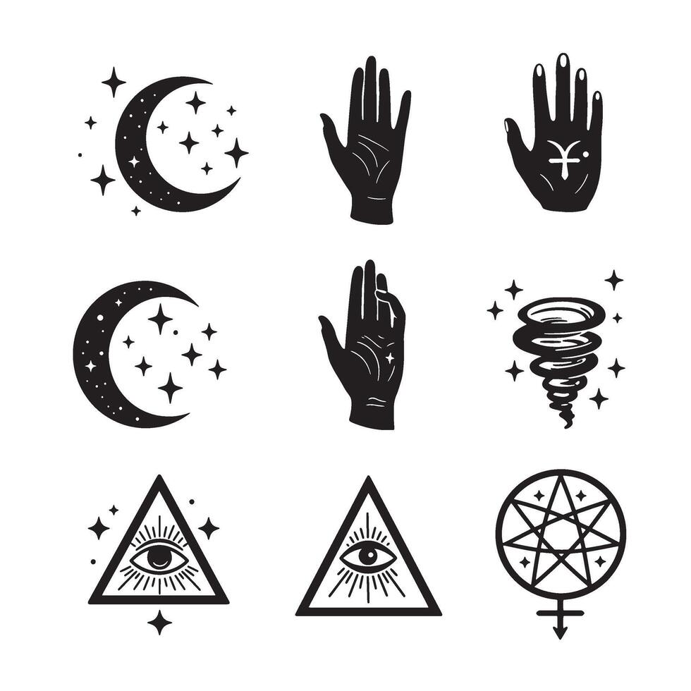 Astrology Tattoo Set Filled with Sacred Ink Symbol and Mystical Tattoo Icon Ideas vector