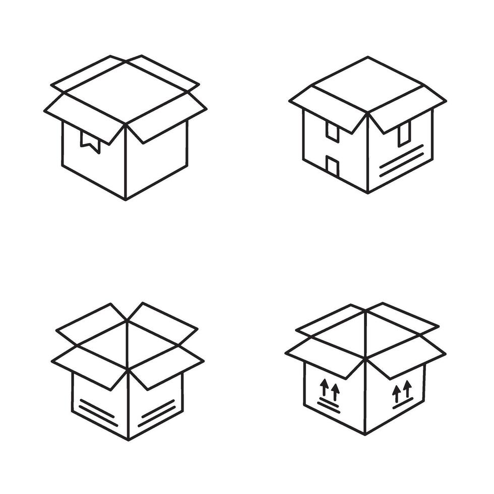 Open Product Box Icon collection in simple bold monochrome illustration style vector
