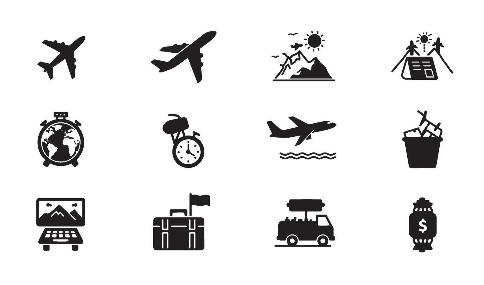 Complete Travel Transport Icon Pack for digital flight and tour use vector