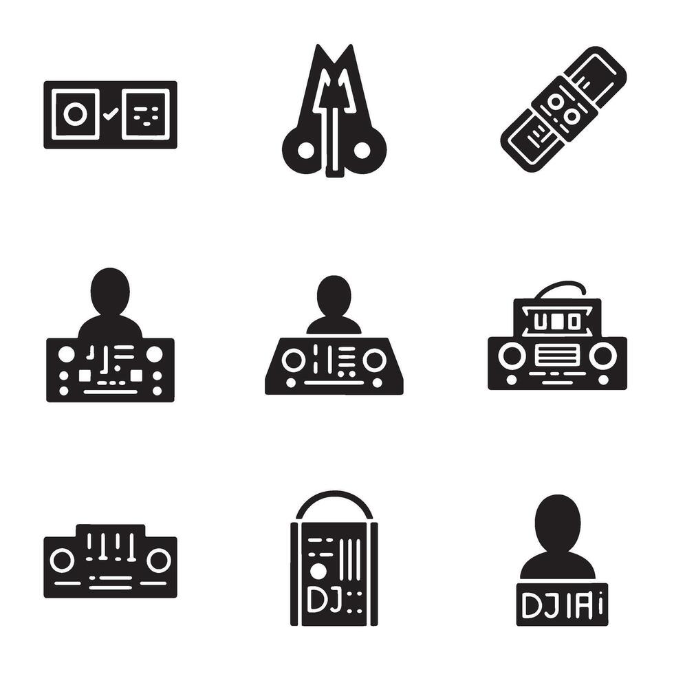 High quality Party DJ Line Icons perfect for EDM and music event graphics vector